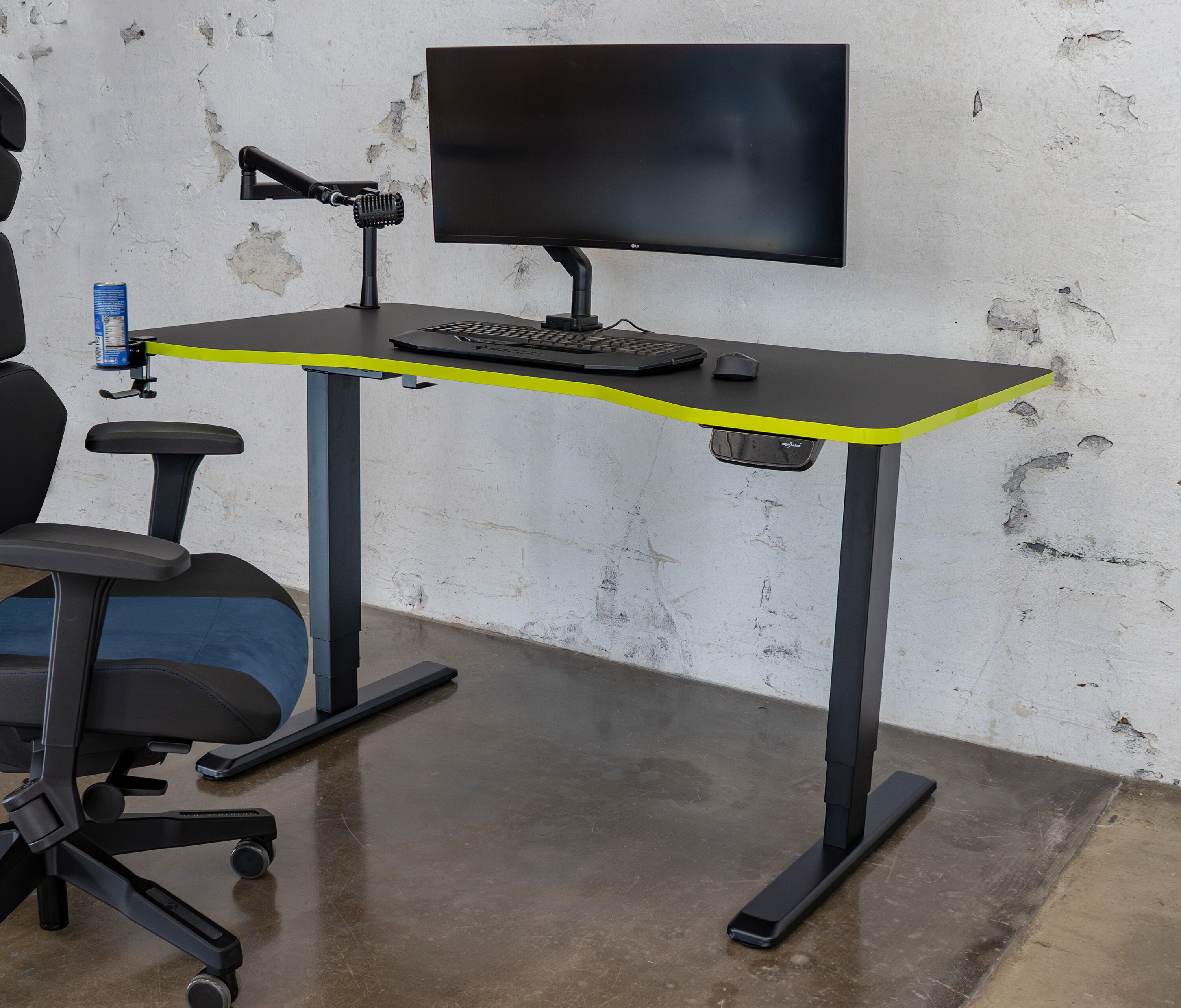 Scrivania da gaming PRIMUS Cockpit, Bianco Silk-Touch Yellow Cab 160x80