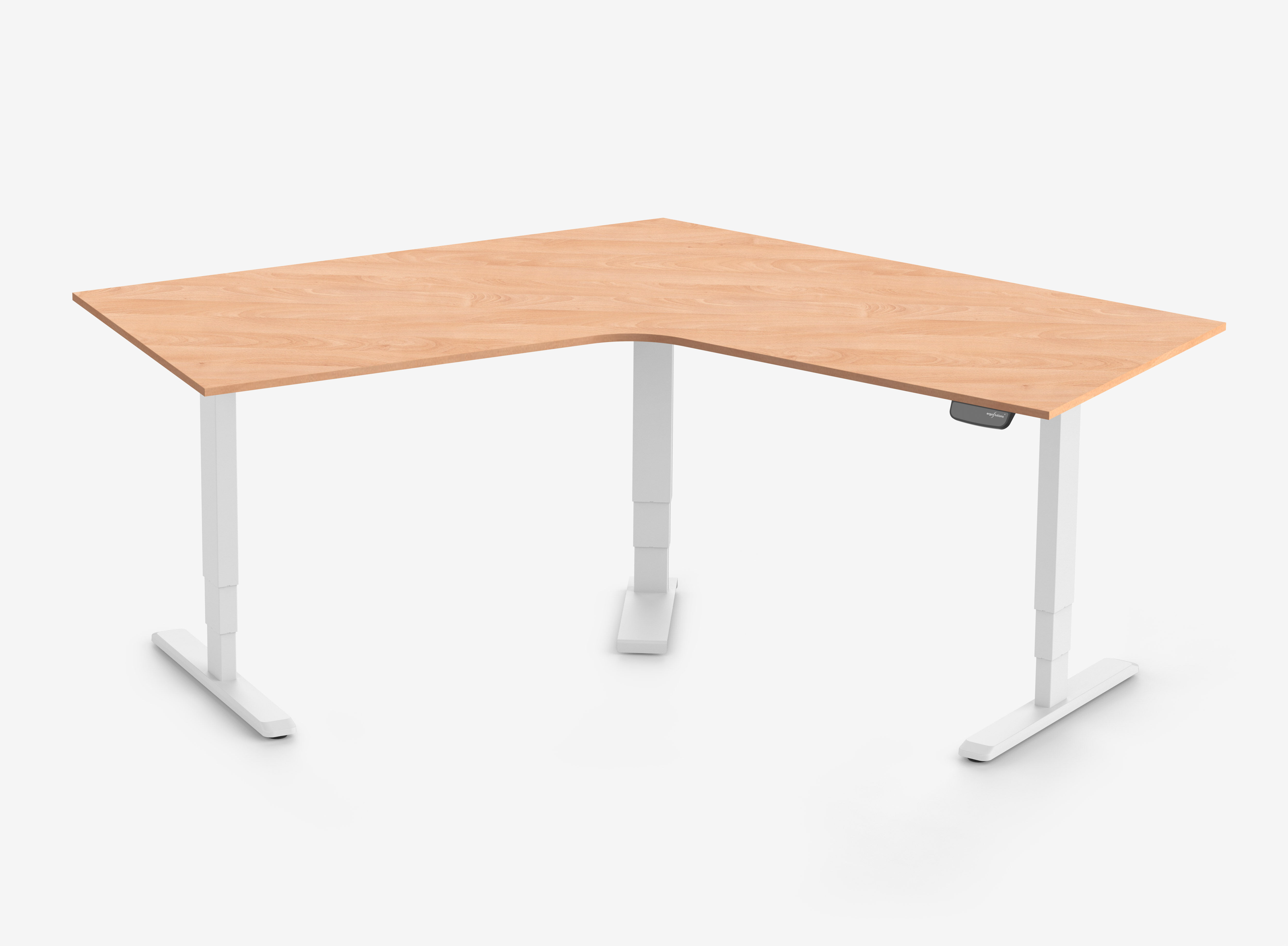 Scrivania a L PRIMUS, Telaio Bianco, Piano 1500 x 800 x 25 mm Faggio