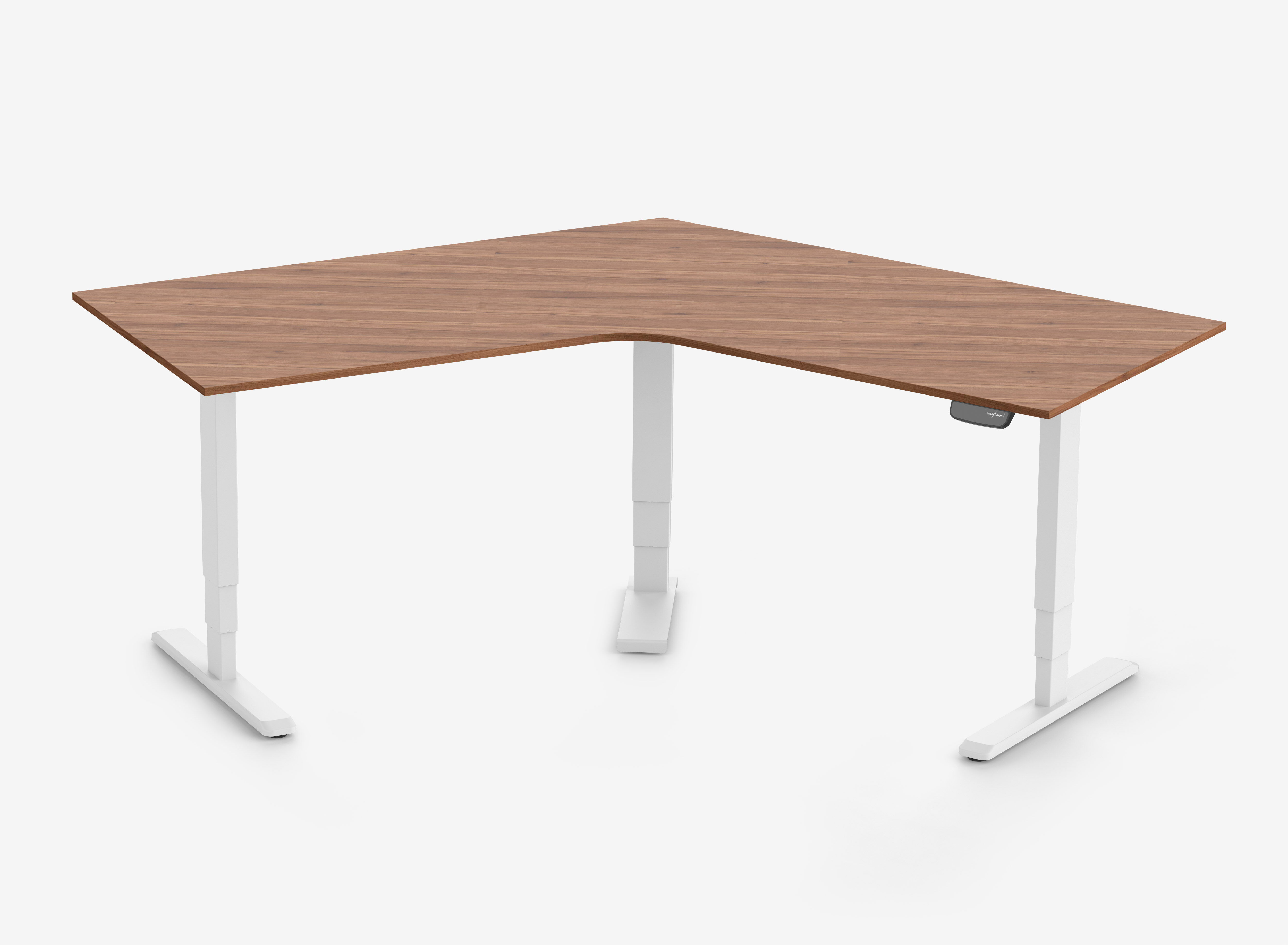 Scrivania a L PRIMUS, Telaio Bianco, Piano 1500 x 800 x 25 mm Noce