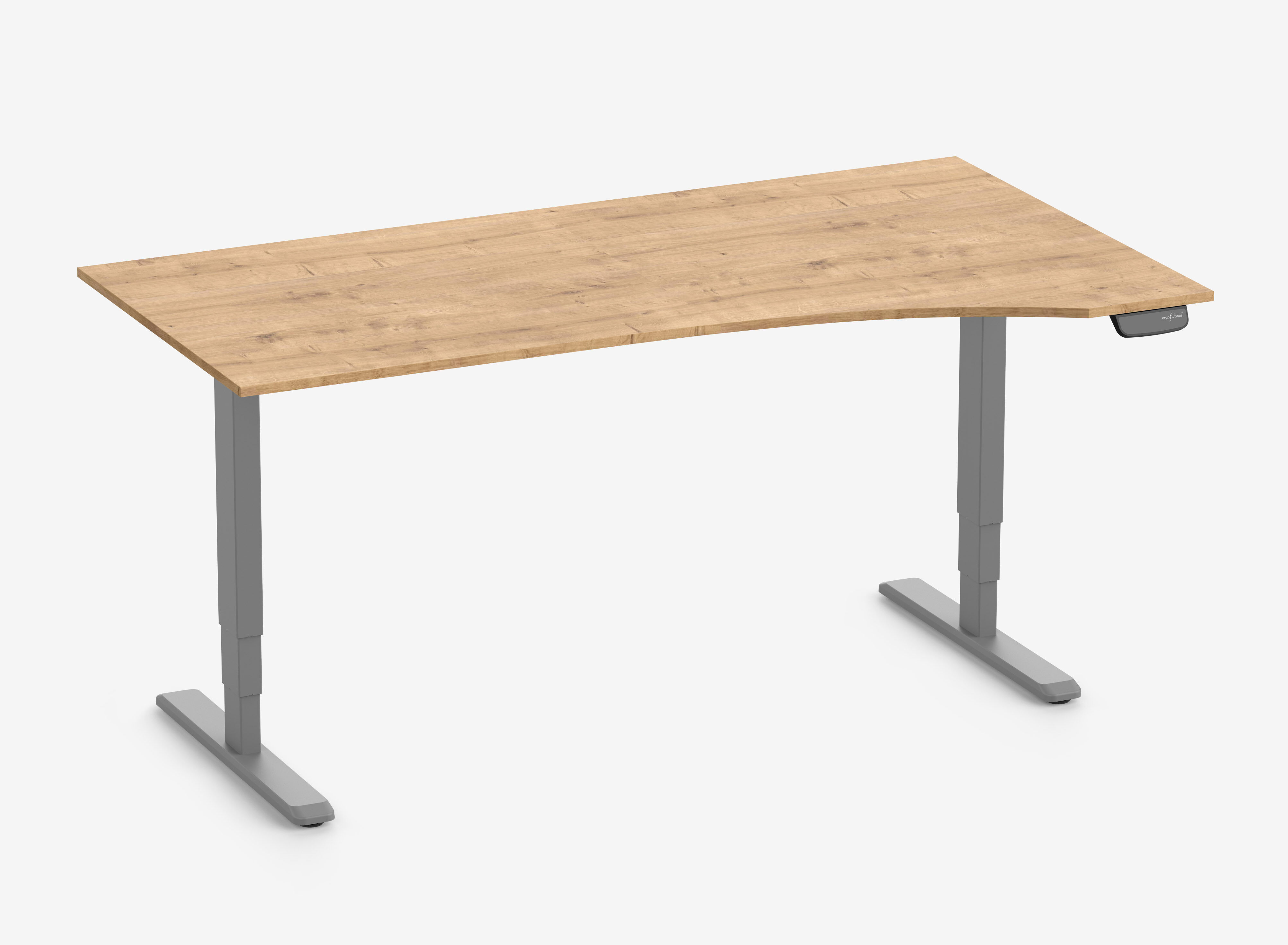 Scrivania PRIMUS con piano sagomato, Telaio Grigio 1800 x 800/1000 x 25 mm Rovere, Versione Destra