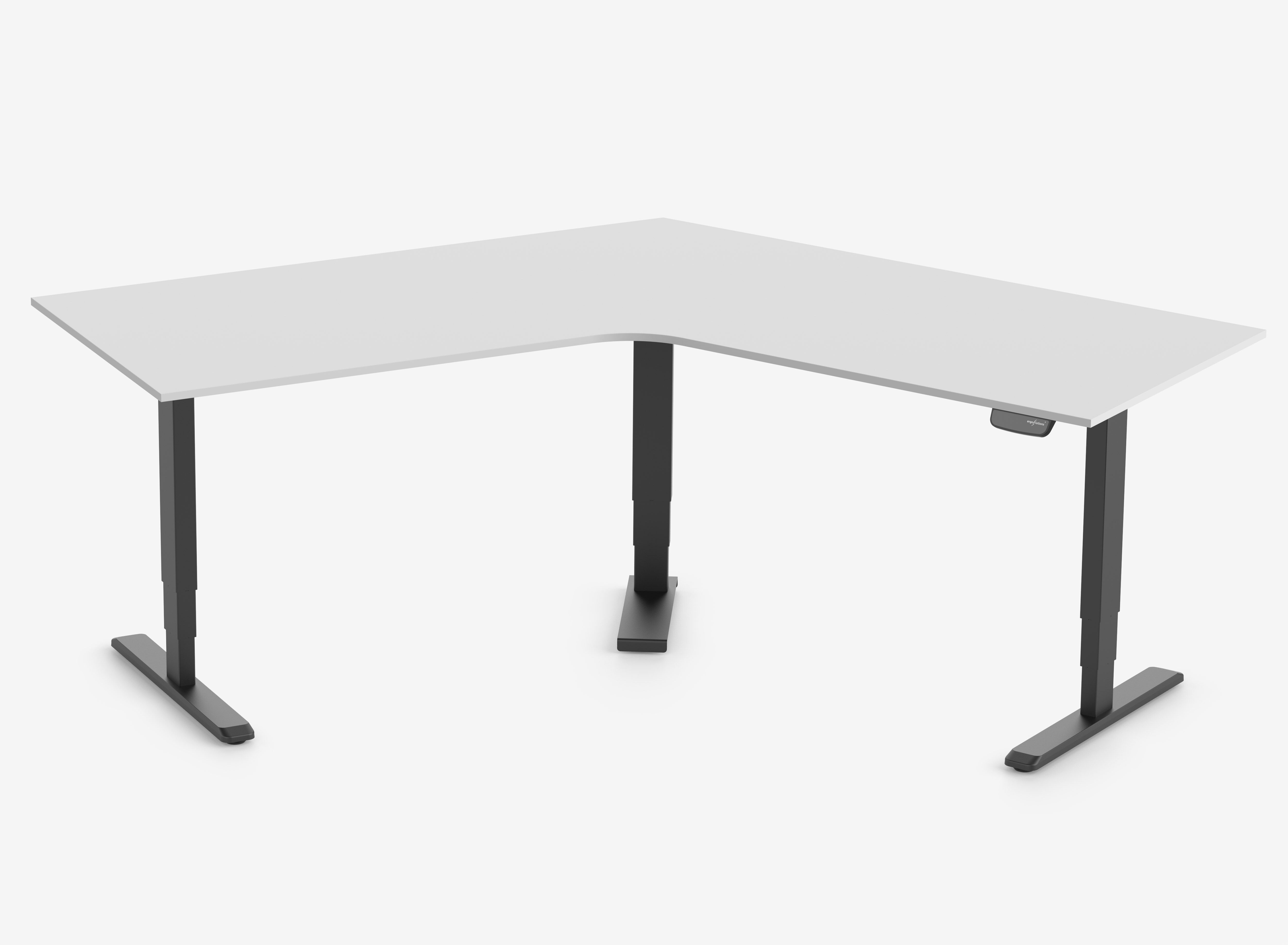 Scrivania a L PRIMUS, Telaio Nero, Piano 1600 x 800 x 25 mm Grigio chiaro