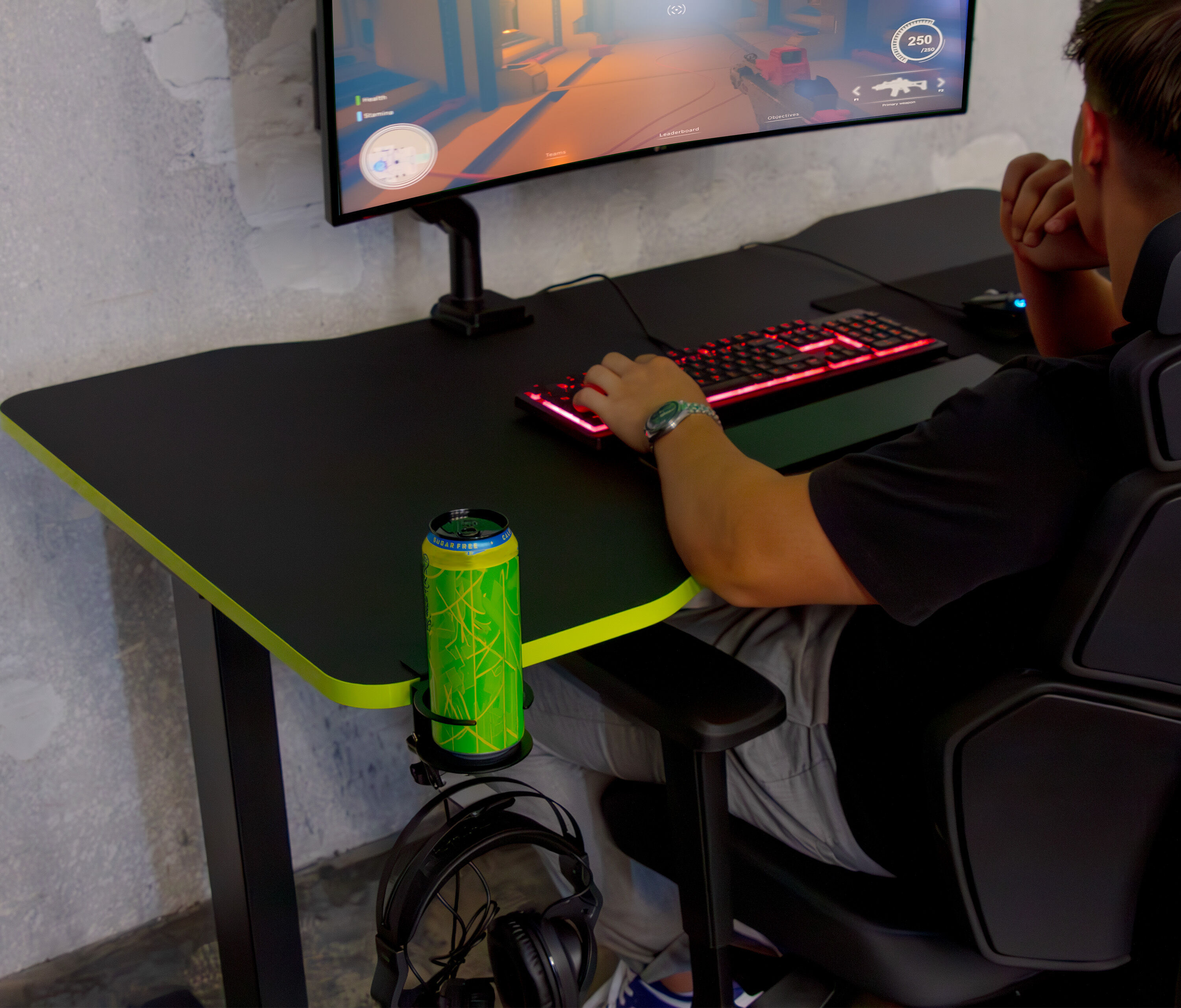 Scrivania da gaming PRIMUS Cockpit, Nero Classic Fire Red 180x80
