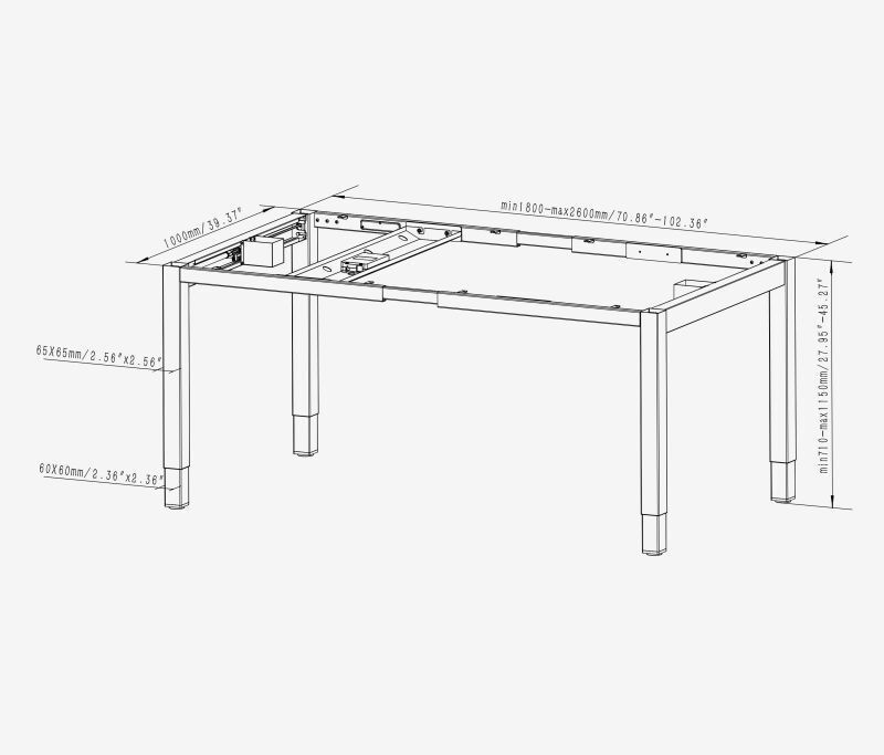 Scrivania PRIMUS a 4 gambe Nero Betulla 2400 x 1000 x 25 mm