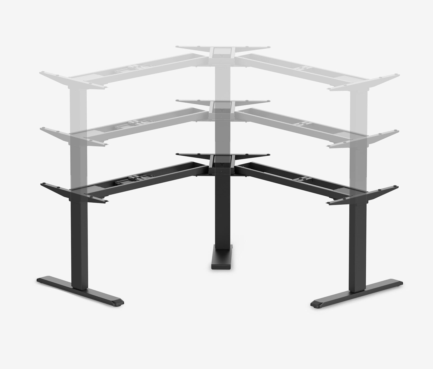 Scrivania angolare PRIMUS, Telaio Nero, Piano 2000/800 x 1600/800 x 25 mm Grigio chiaro