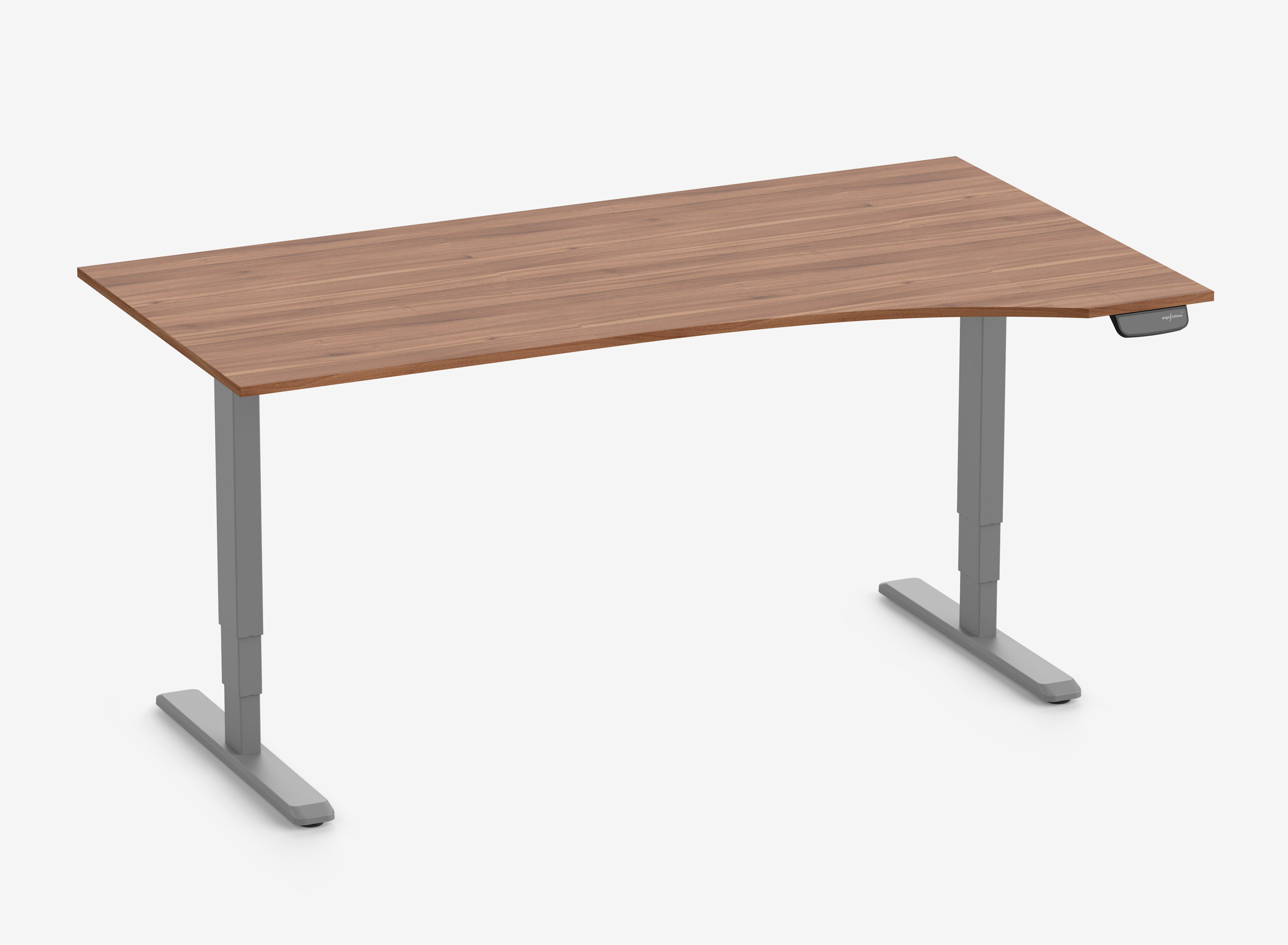 Scrivania PRIMUS con piano sagomato, Telaio Grigio 1800 x 800/1000 x 25 mm Noce, Versione Destra