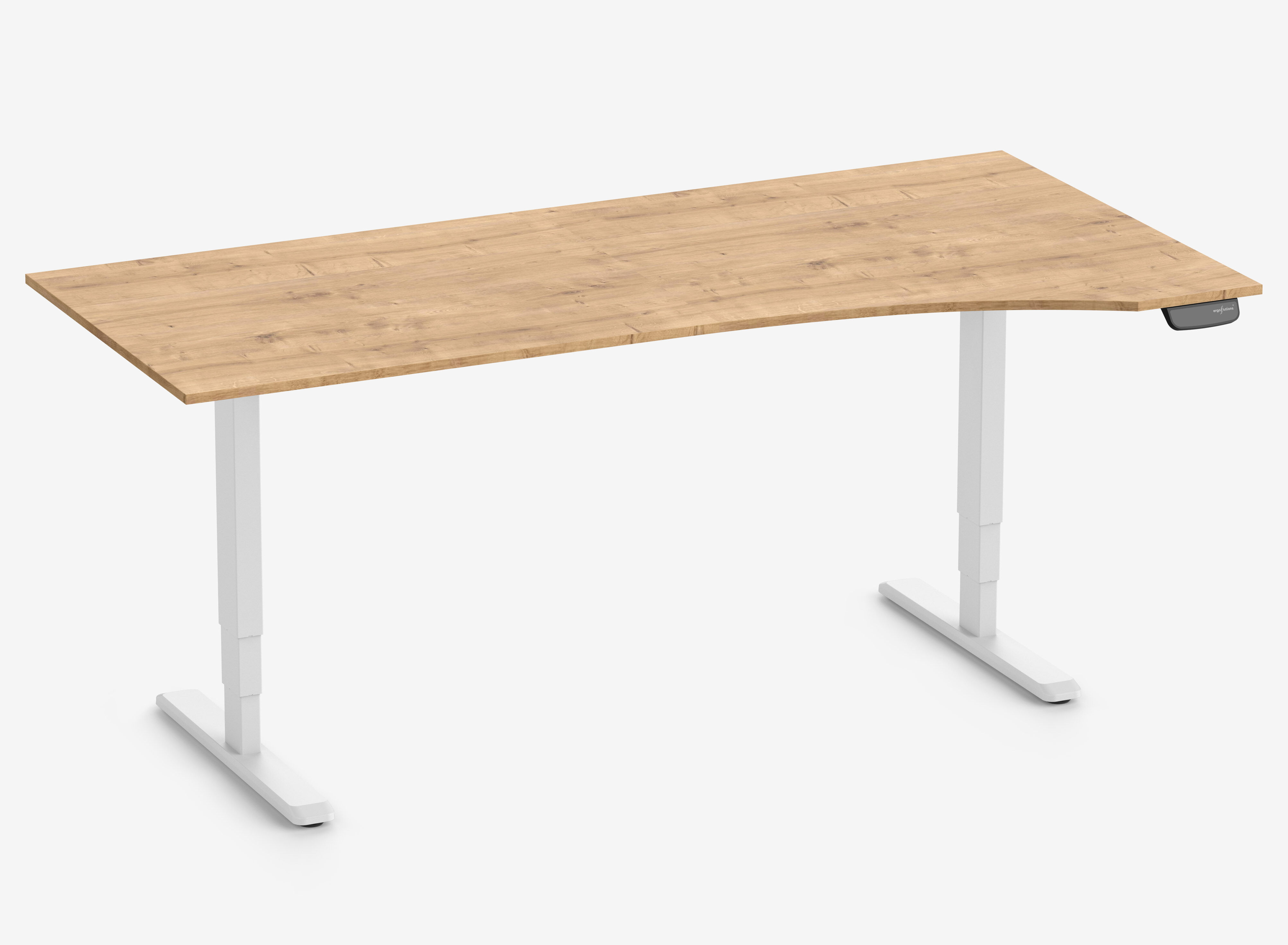 Scrivania PRIMUS con piano sagomato, Telaio Bianco 2000 x 800/1000 x 25 mm Rovere, Versione Destra