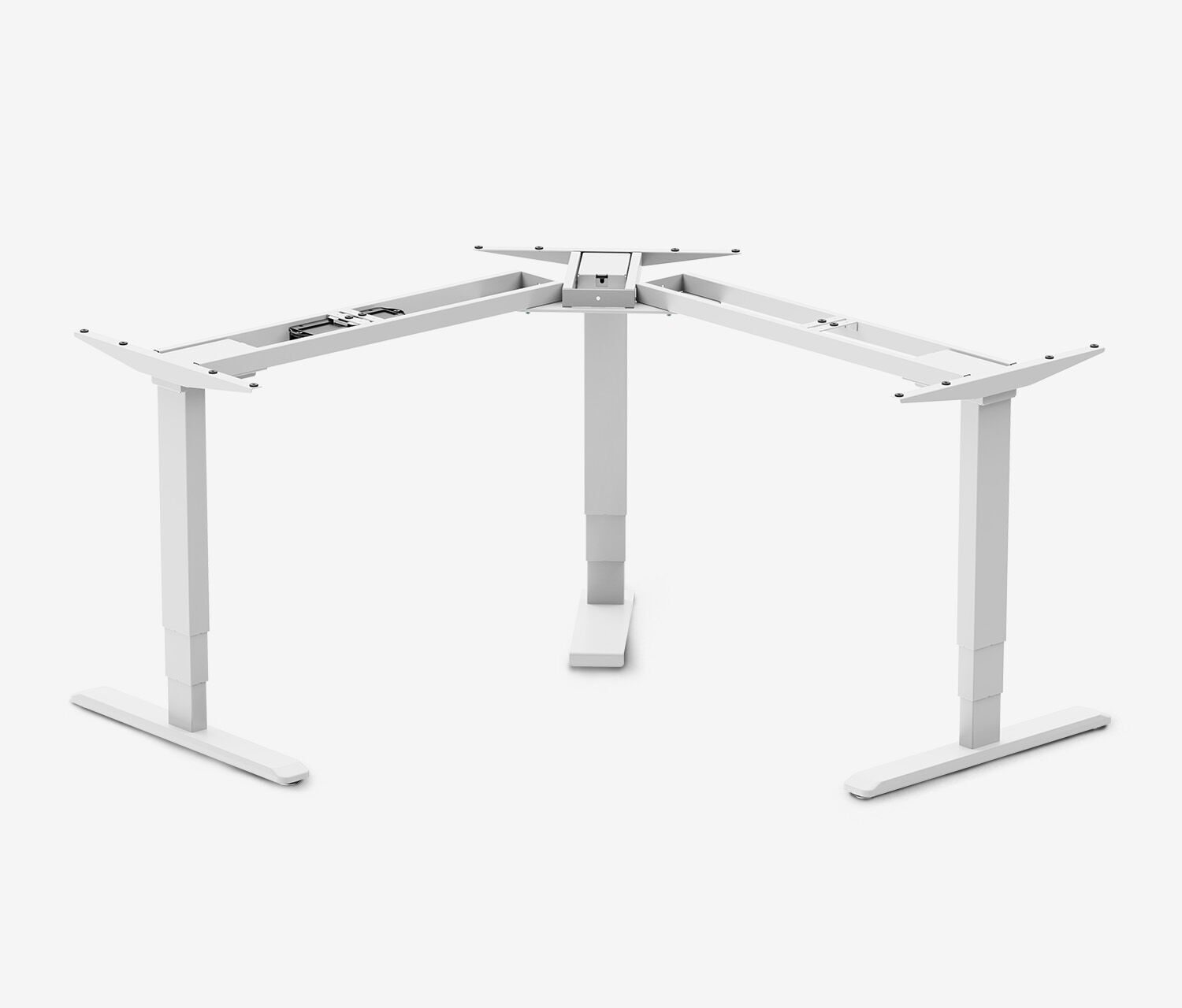 Scrivania angolare PRIMUS, Telaio Bianco, Piano 1600/800 x 1600/800 x 25 mm Grigio chiaro