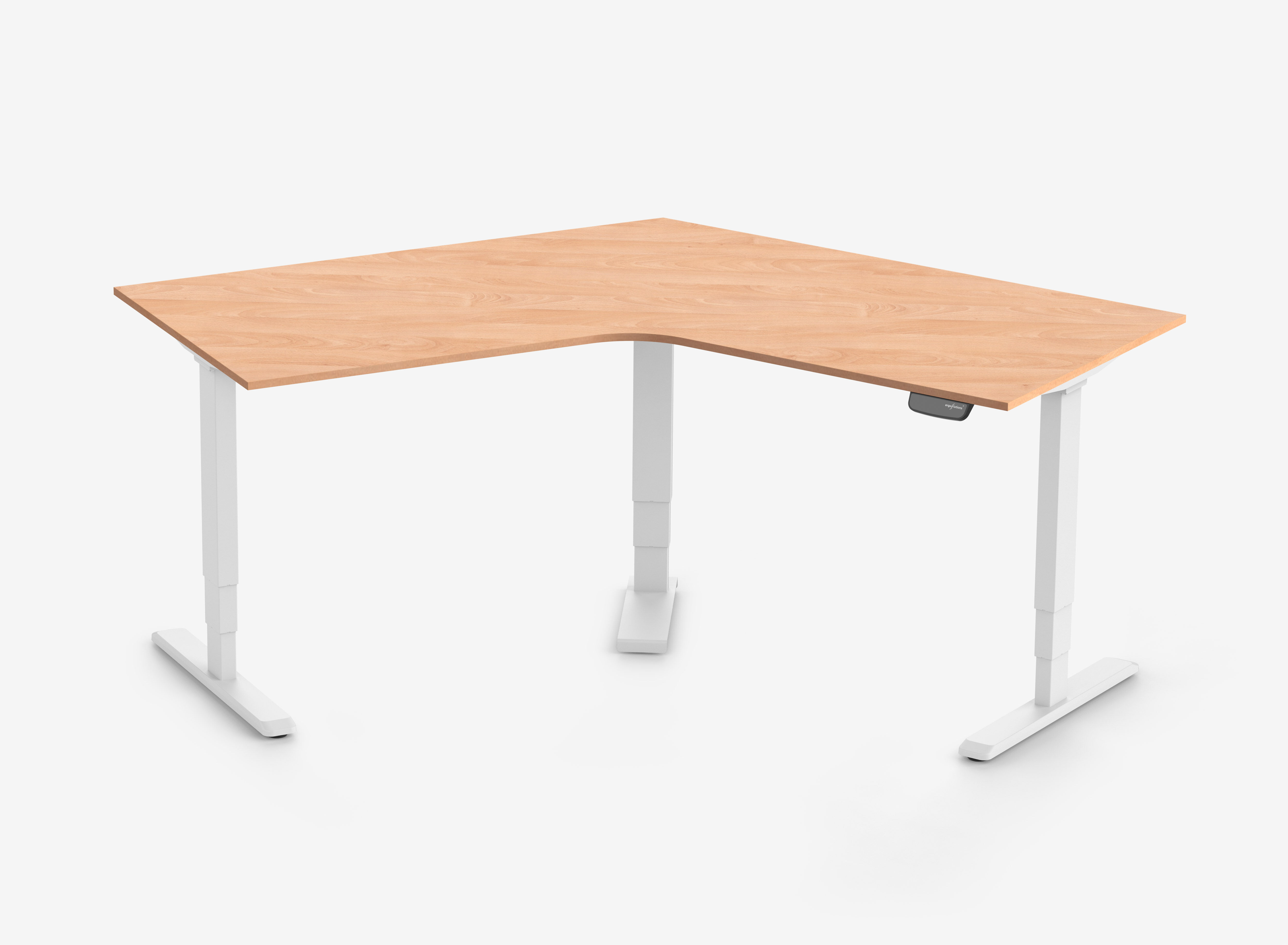 Scrivania a L PRIMUS, Telaio Bianco, Piano 1400 x 800 x 25 mm Faggio