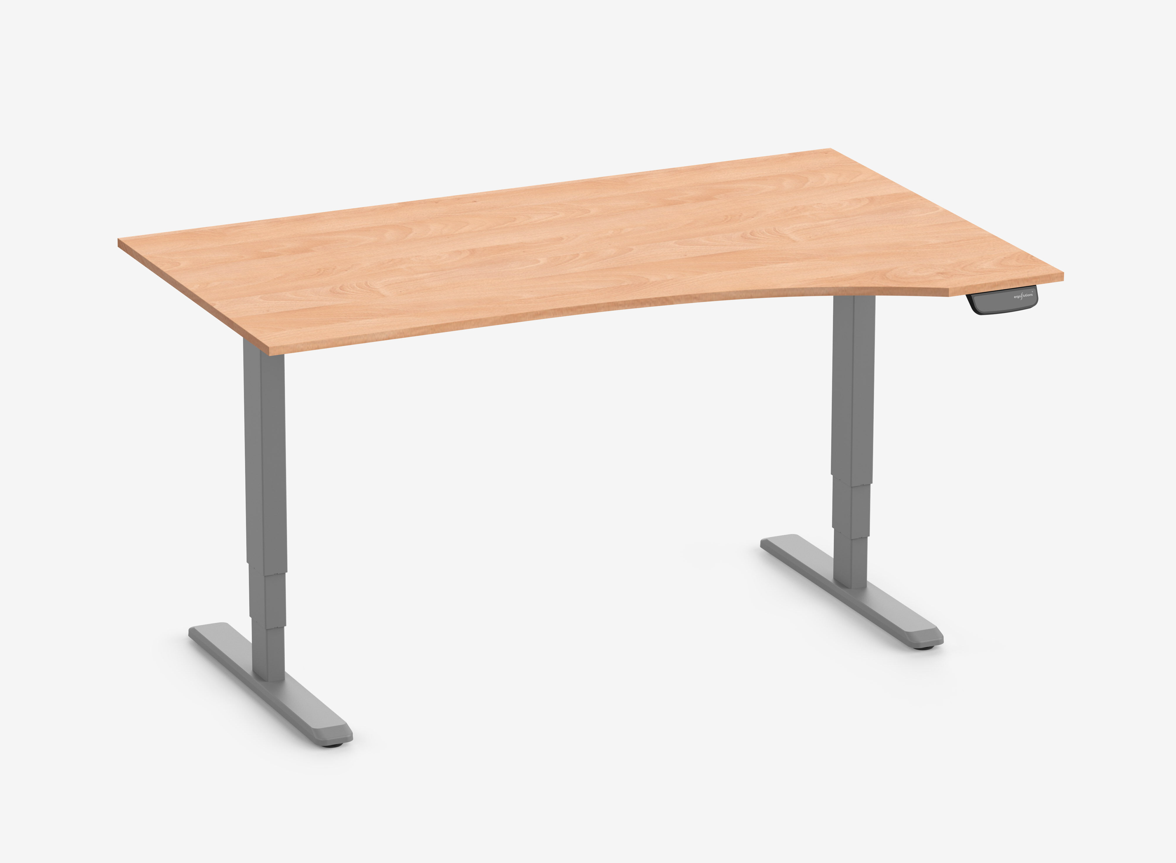 Scrivania PRIMUS con piano sagomato, Telaio Grigio 1600 x 800/1000 x 25 mm Faggio, Versione Destra