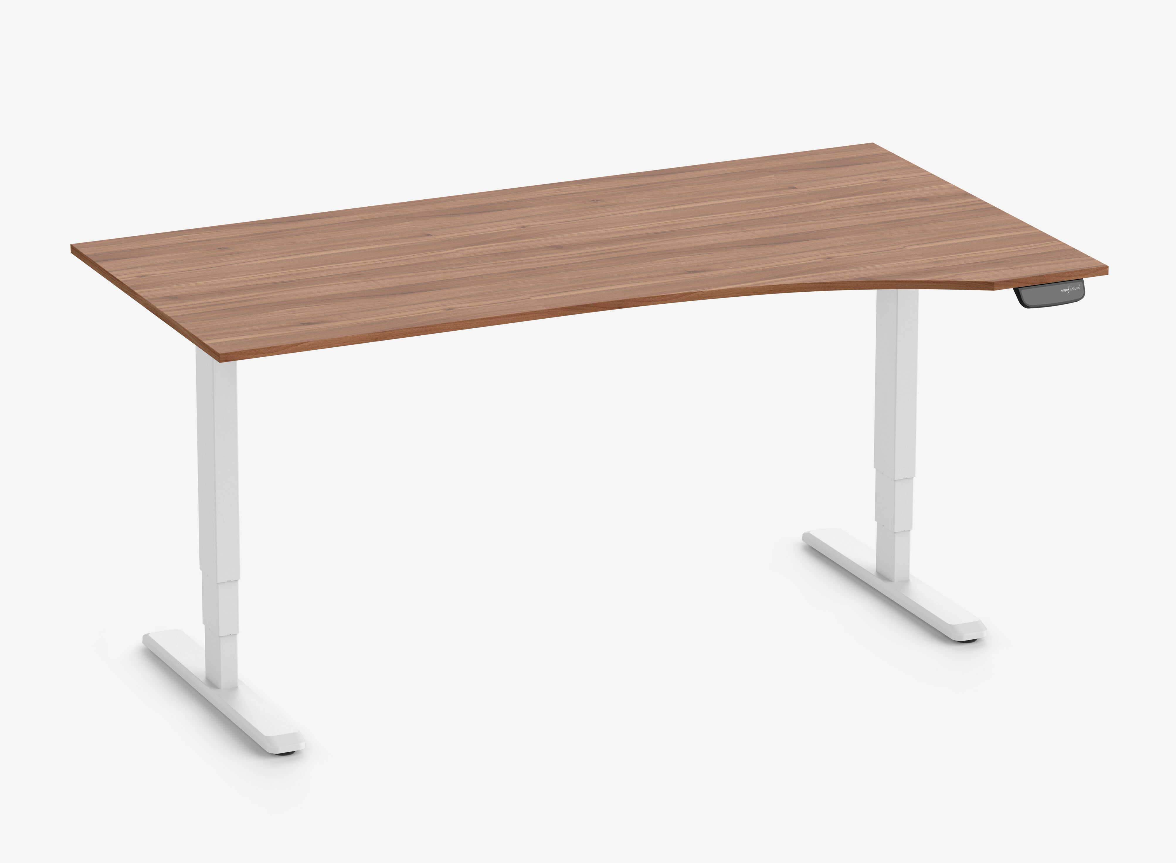 Scrivania PRIMUS con piano sagomato, Telaio Bianco 1800 x 800/1000 x 25 mm Noce, Versione Destra