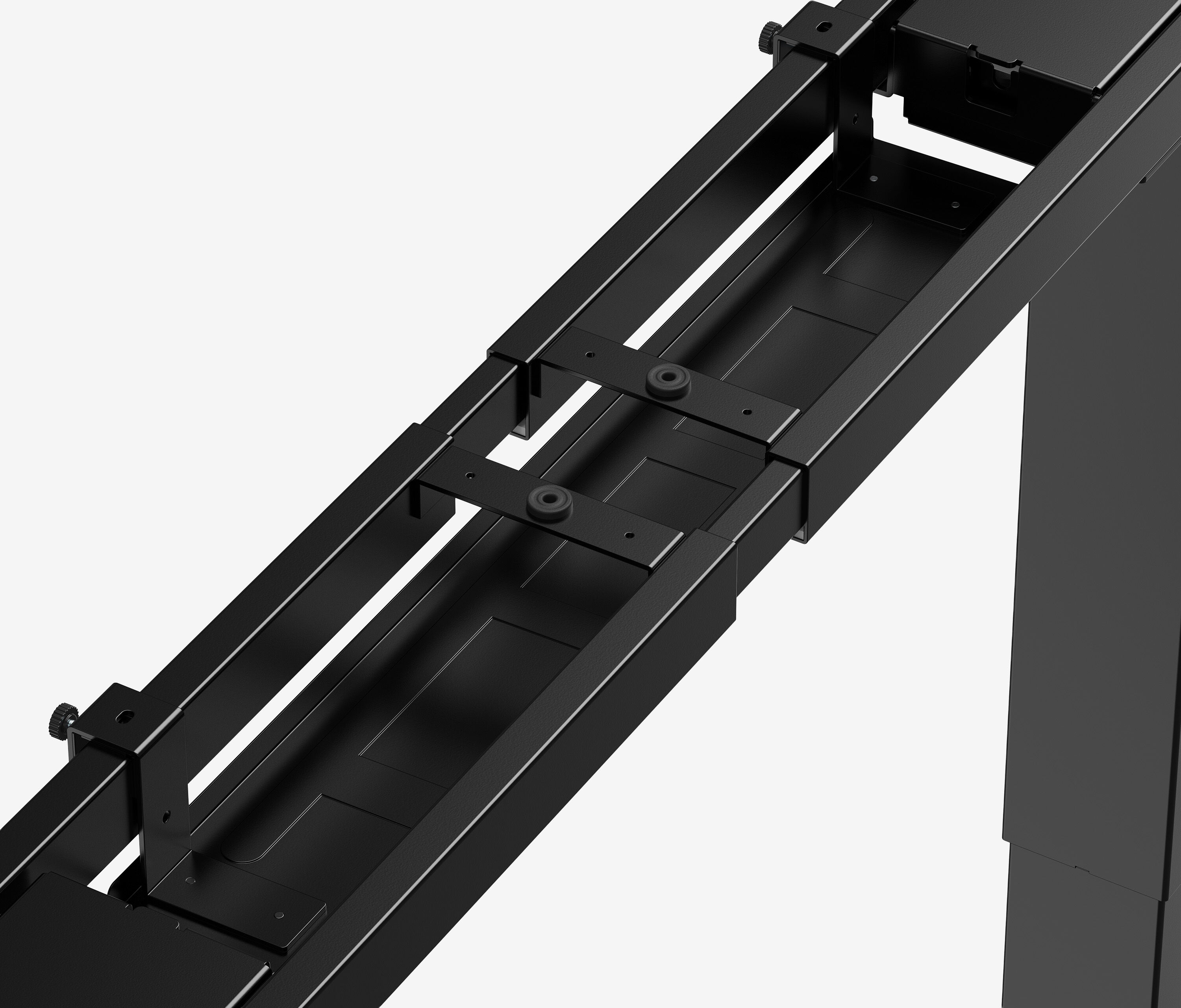 Scrivania PRIMUS con piano sagomato, Telaio Nero, Piano 2000 x 800/1000 x 25 mm Rovere, Versione Sinistra
