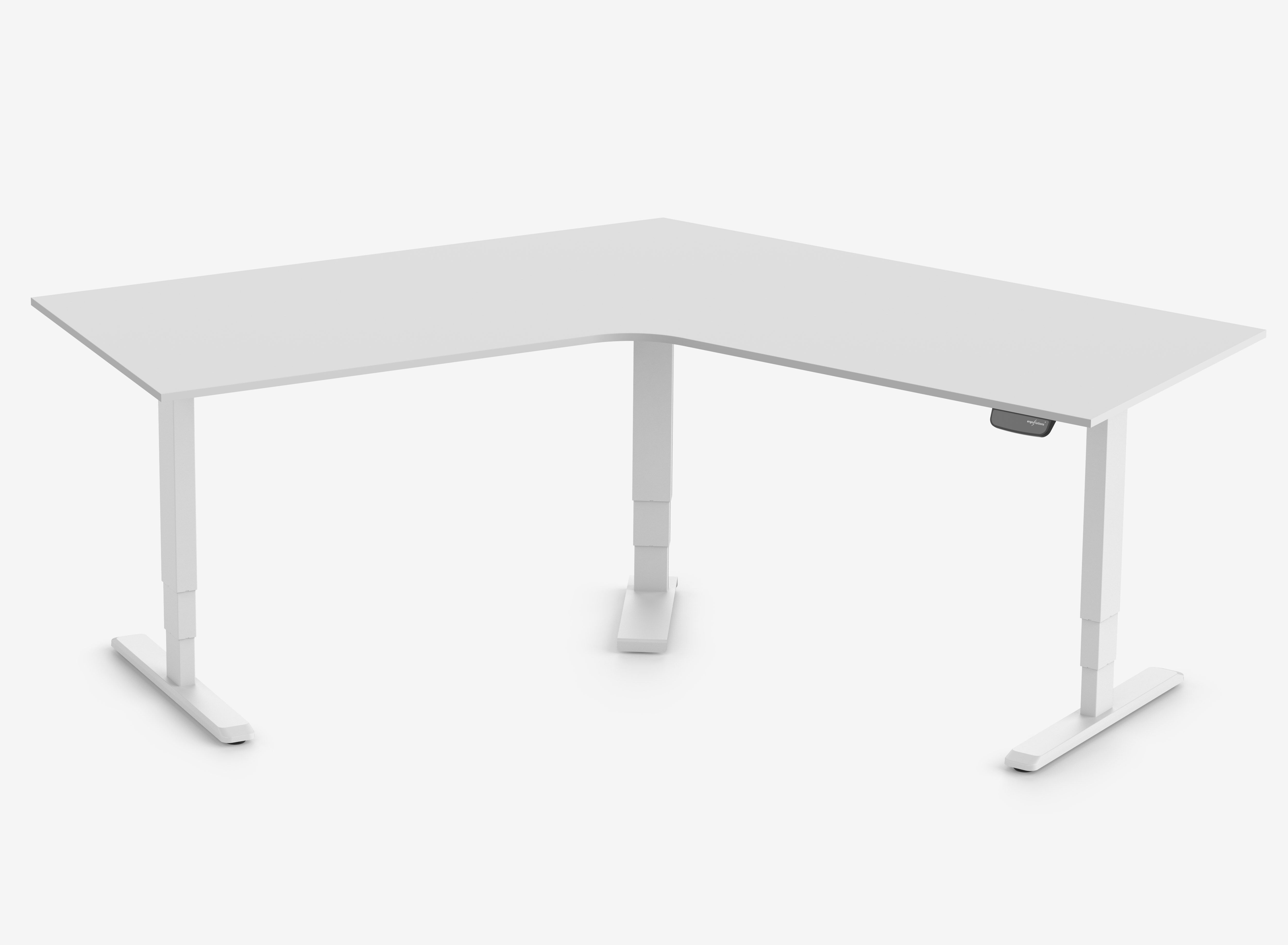 Scrivania a L PRIMUS, Telaio Bianco, Piano 1600 x 800 x 25 mm Grigio chiaro