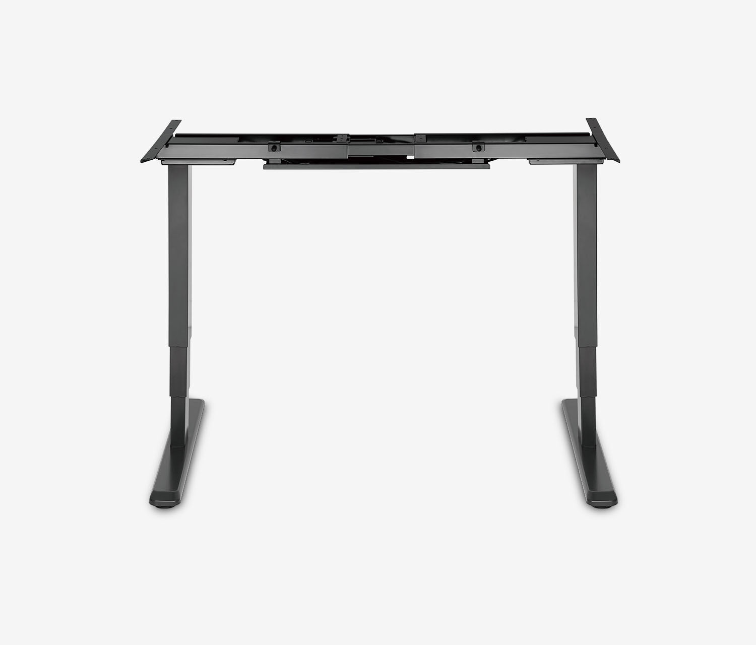 Scrivania PRIMUS con piano sagomato, Telaio Nero, Piano 2000 x 800/1000 x 25 mm Rovere, Versione Sinistra