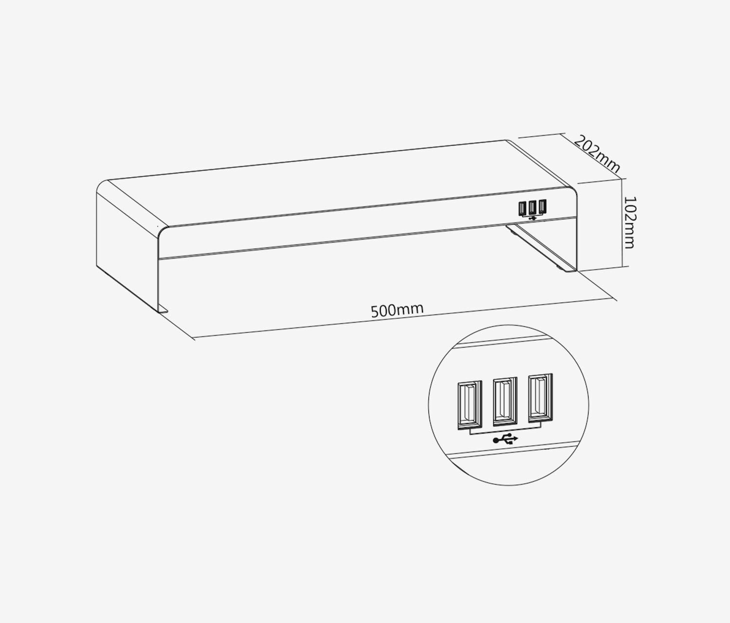 Rialzo per monitor in acciaio con hub USB a 3 porte
