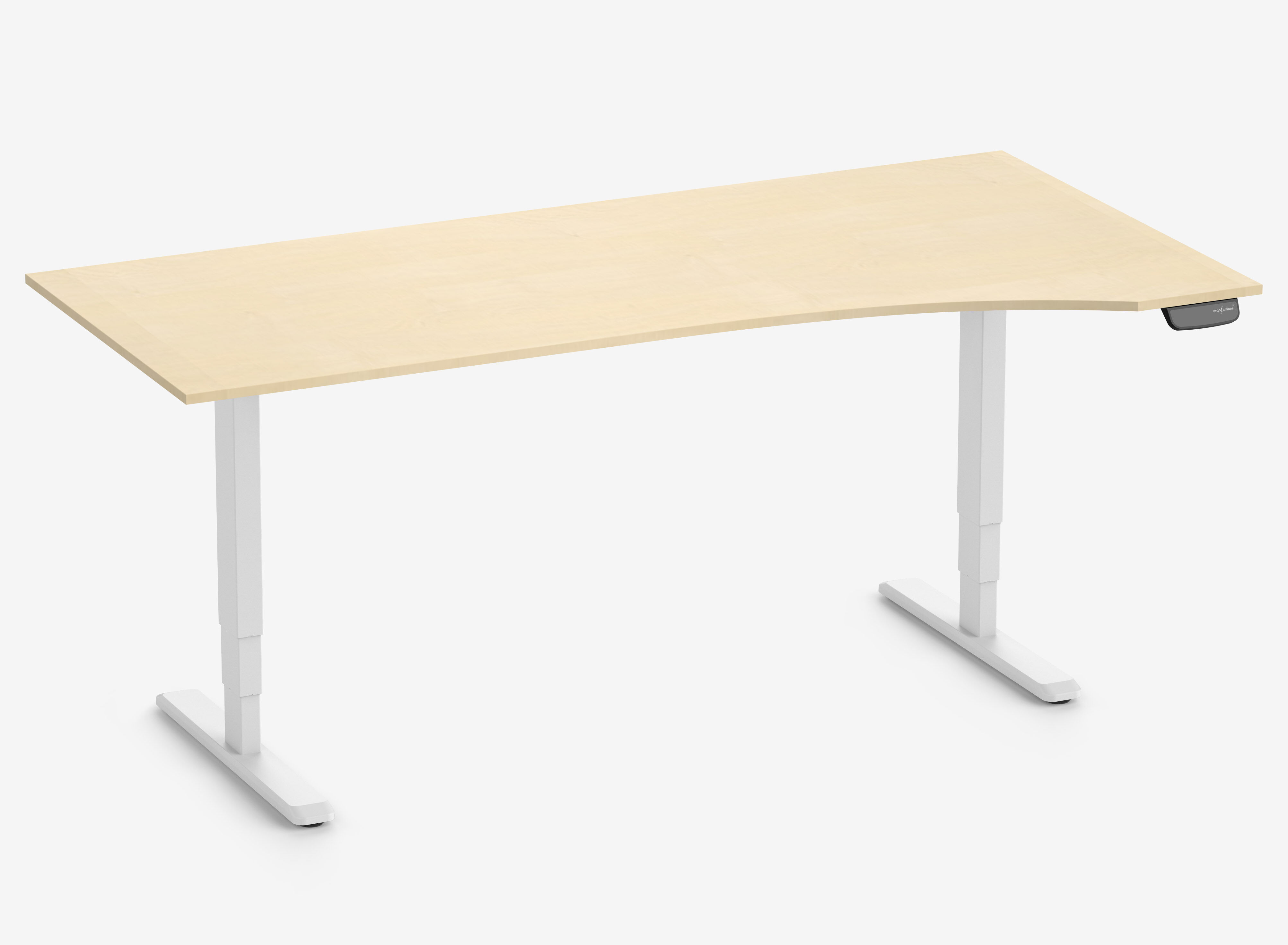 Scrivania PRIMUS con piano sagomato, Telaio Bianco 2000 x 800/1000 x 25 mm Betulla, Versione Destra
