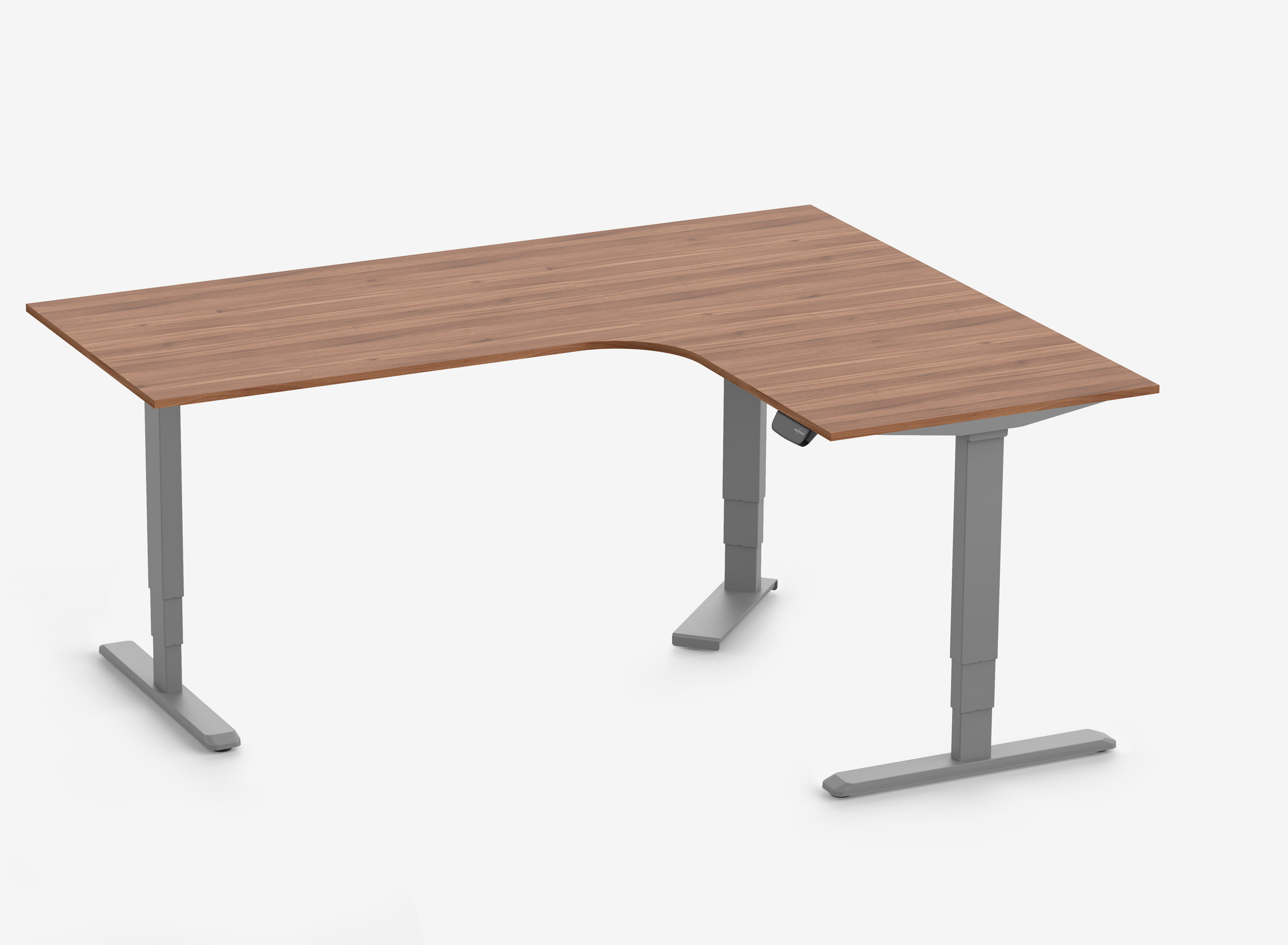 Scrivania angolare PRIMUS, Telaio Grigio, Piano 2000/800 x 1600/800 x 25 mm Noce
