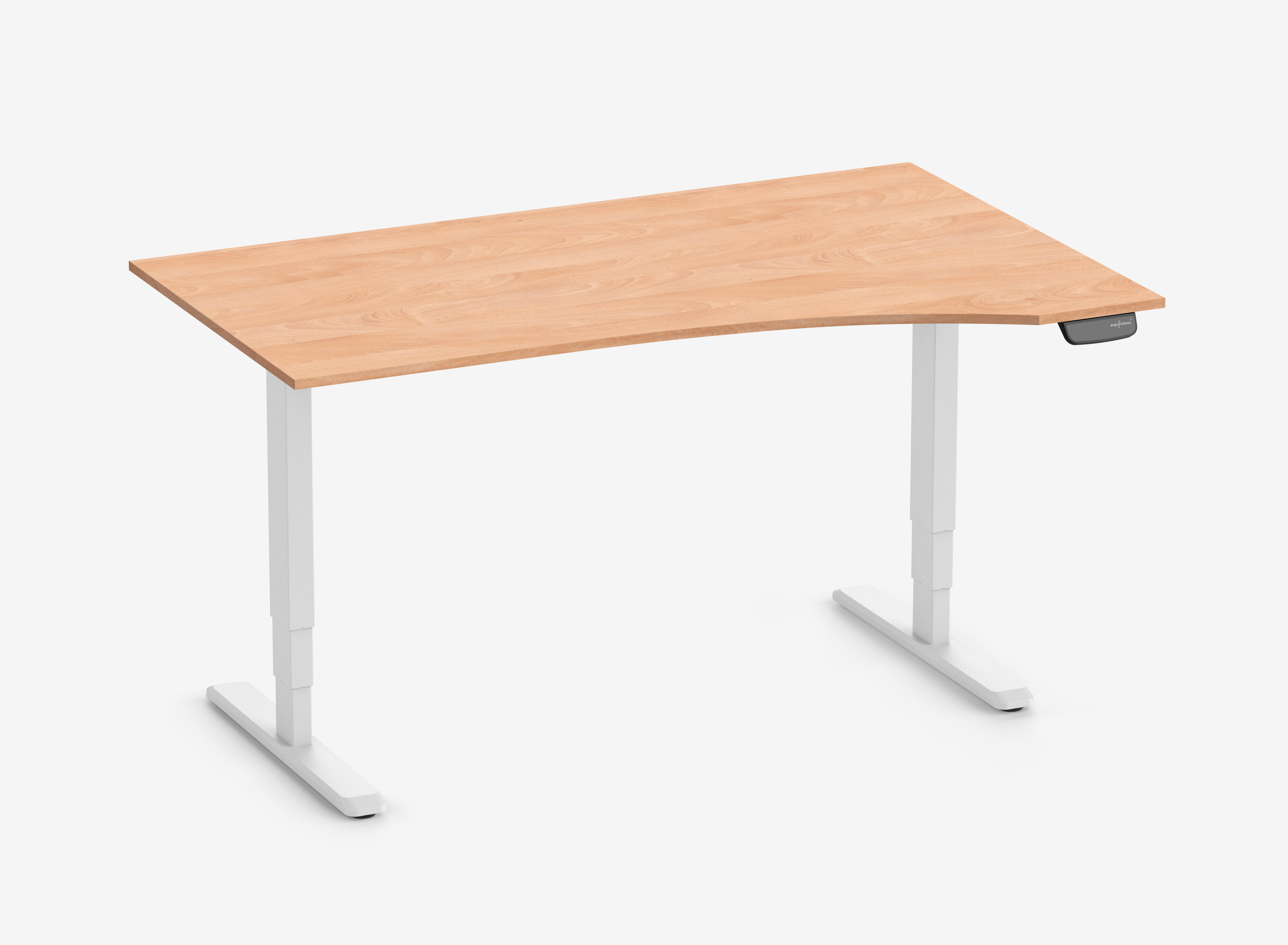 Scrivania PRIMUS con piano sagomato, Telaio Bianco 1600 x 800/1000 x 25 mm Faggio, Versione Destra