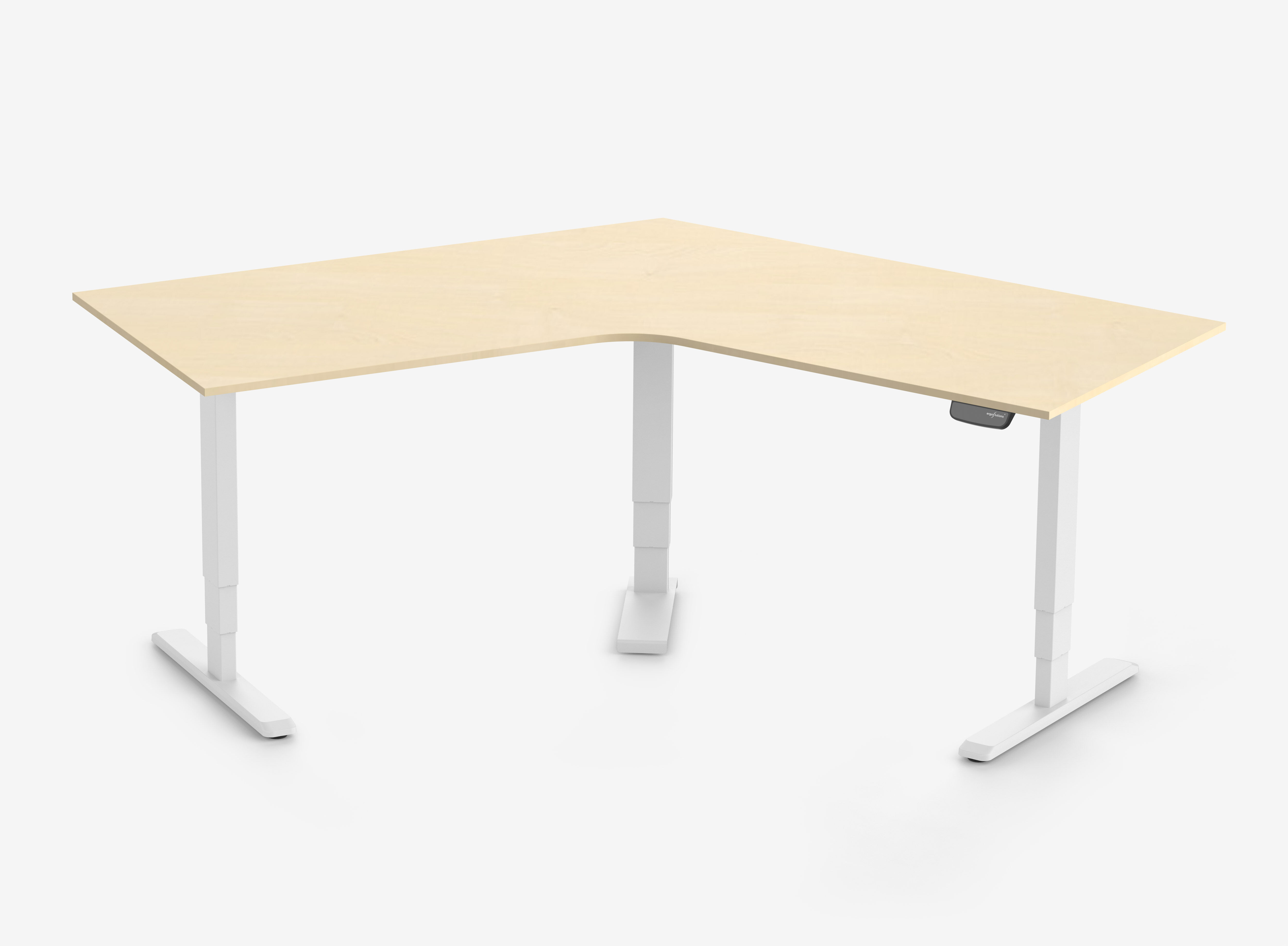 Scrivania a L PRIMUS, Telaio Bianco, Piano 1500 x 800 x 25 mm Betulla