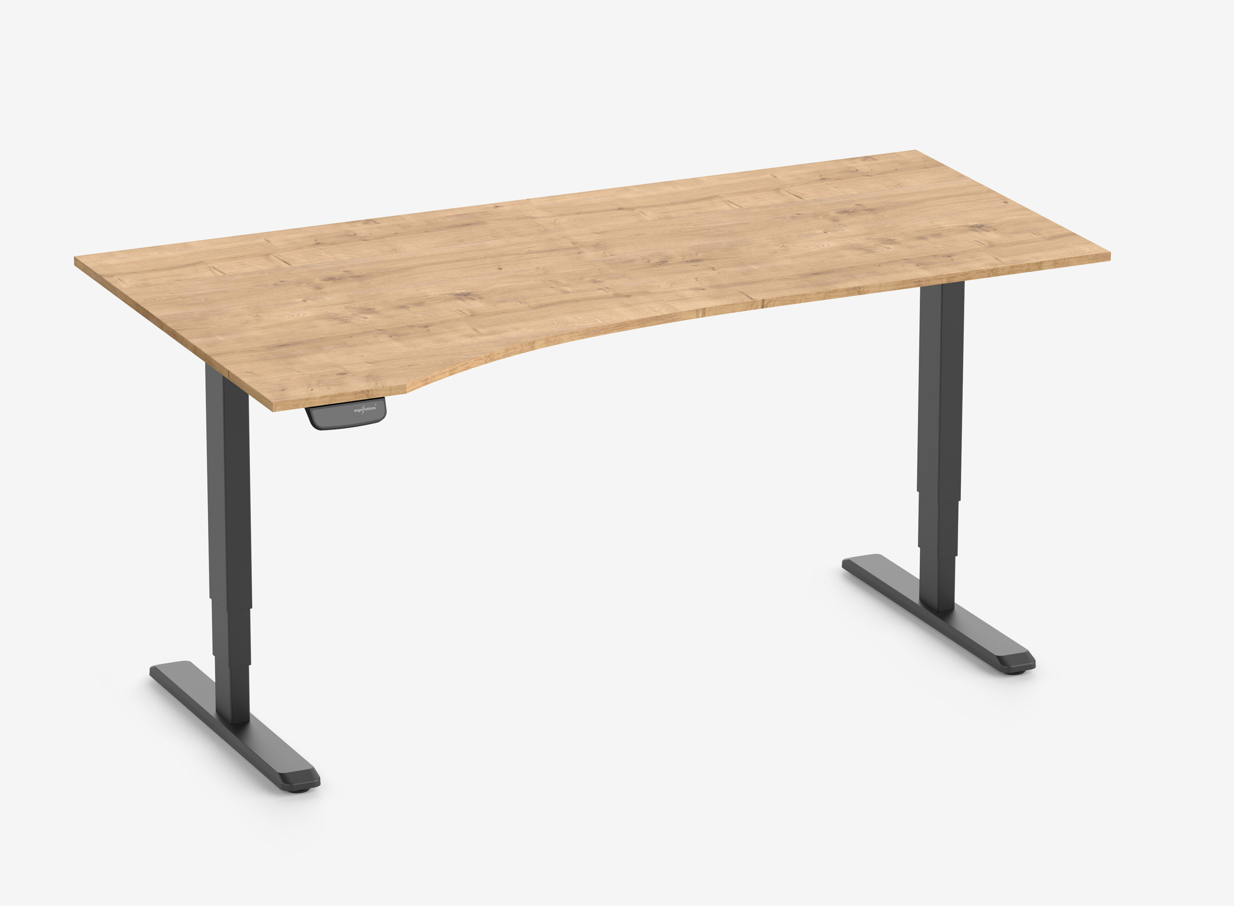 Scrivania PRIMUS con piano sagomato, Telaio Nero, Piano 1800 x 800/1000 x 25 mm Rovere, Versione Sinistra