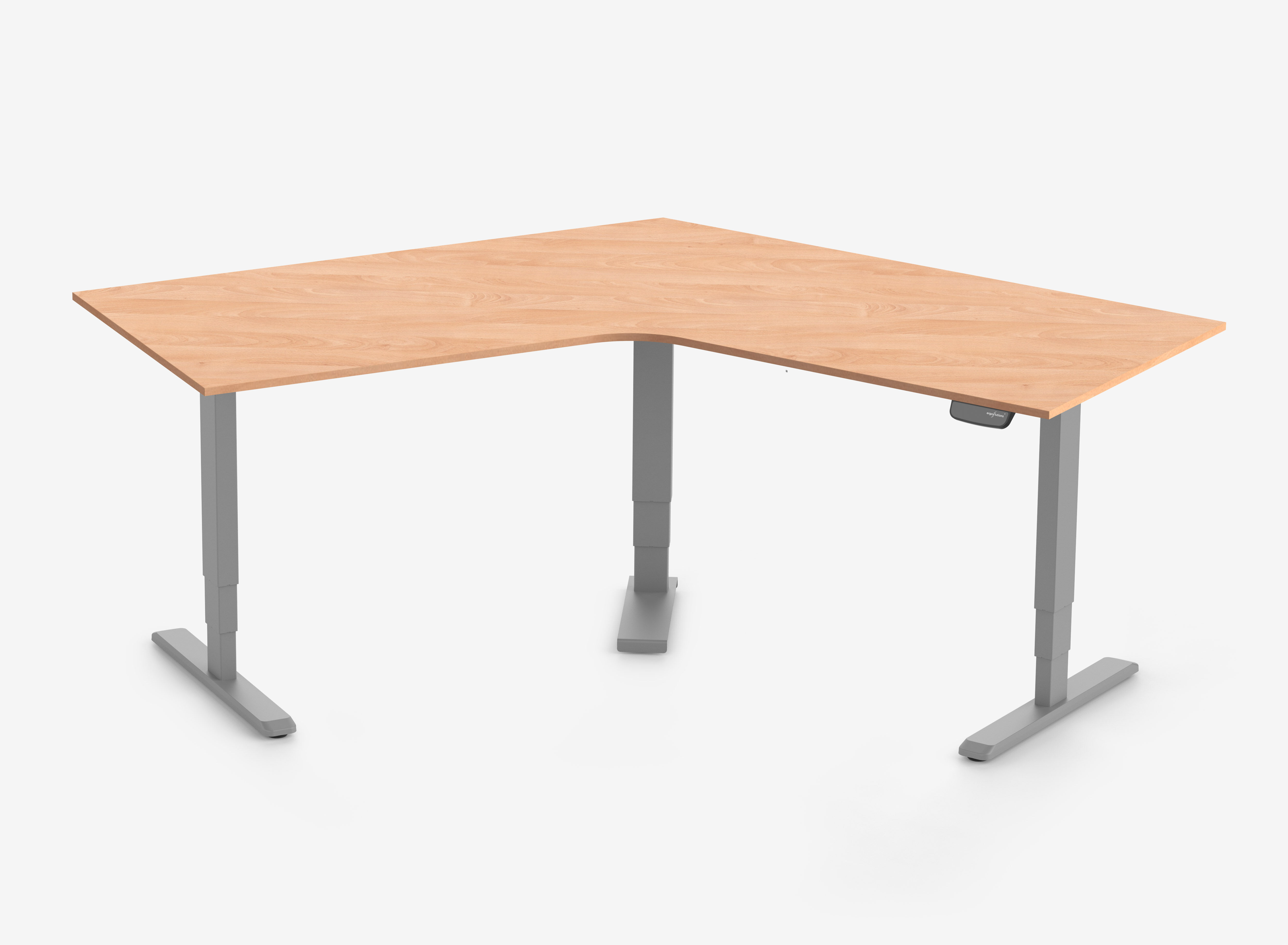 Scrivania a L PRIMUS, Telaio Grigio, Piano 1500 x 800 x 25 mm Faggio