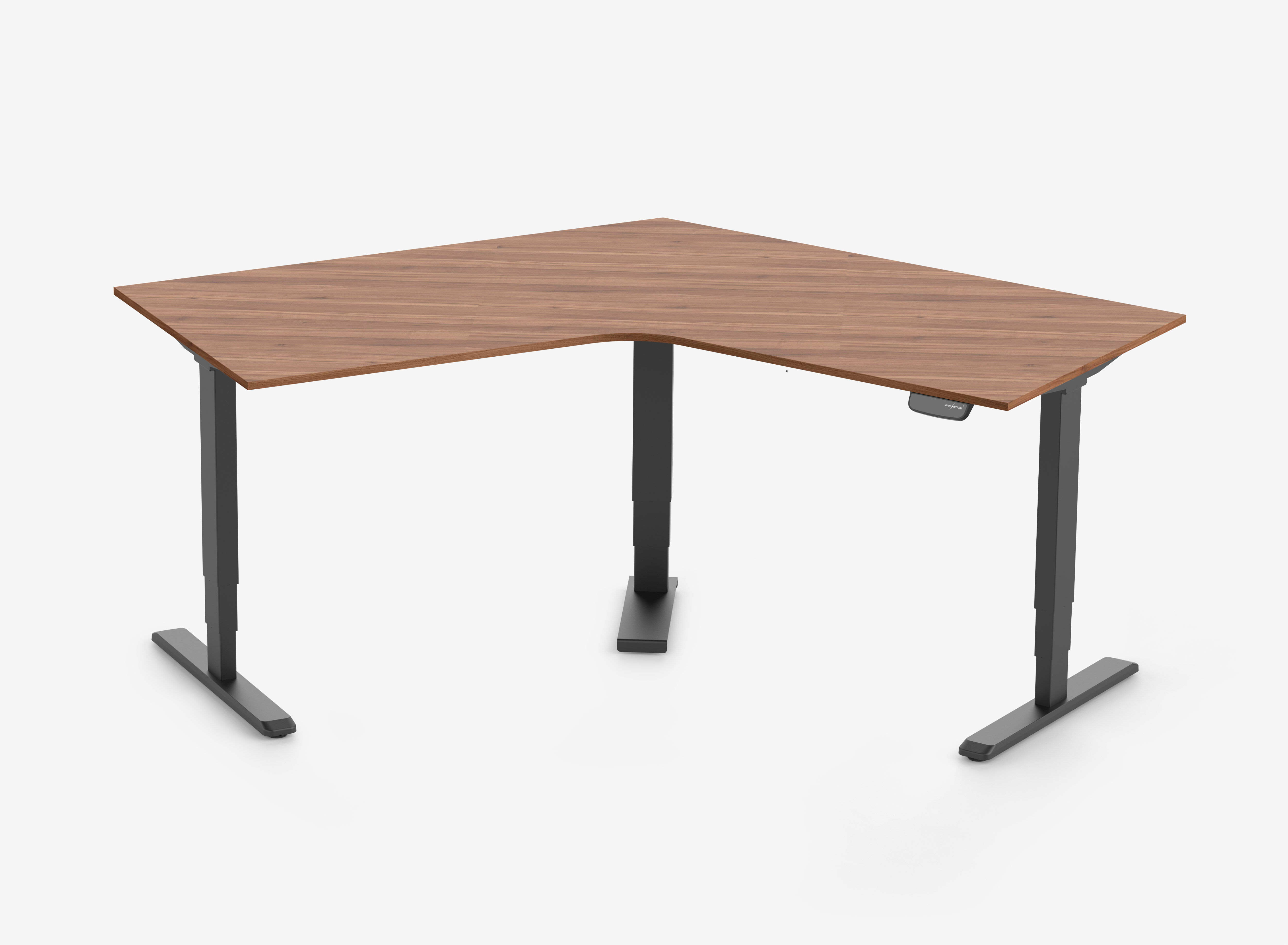 Scrivania a L PRIMUS, Telaio Nero, Piano 1400 x 800 x 25 mm Noce