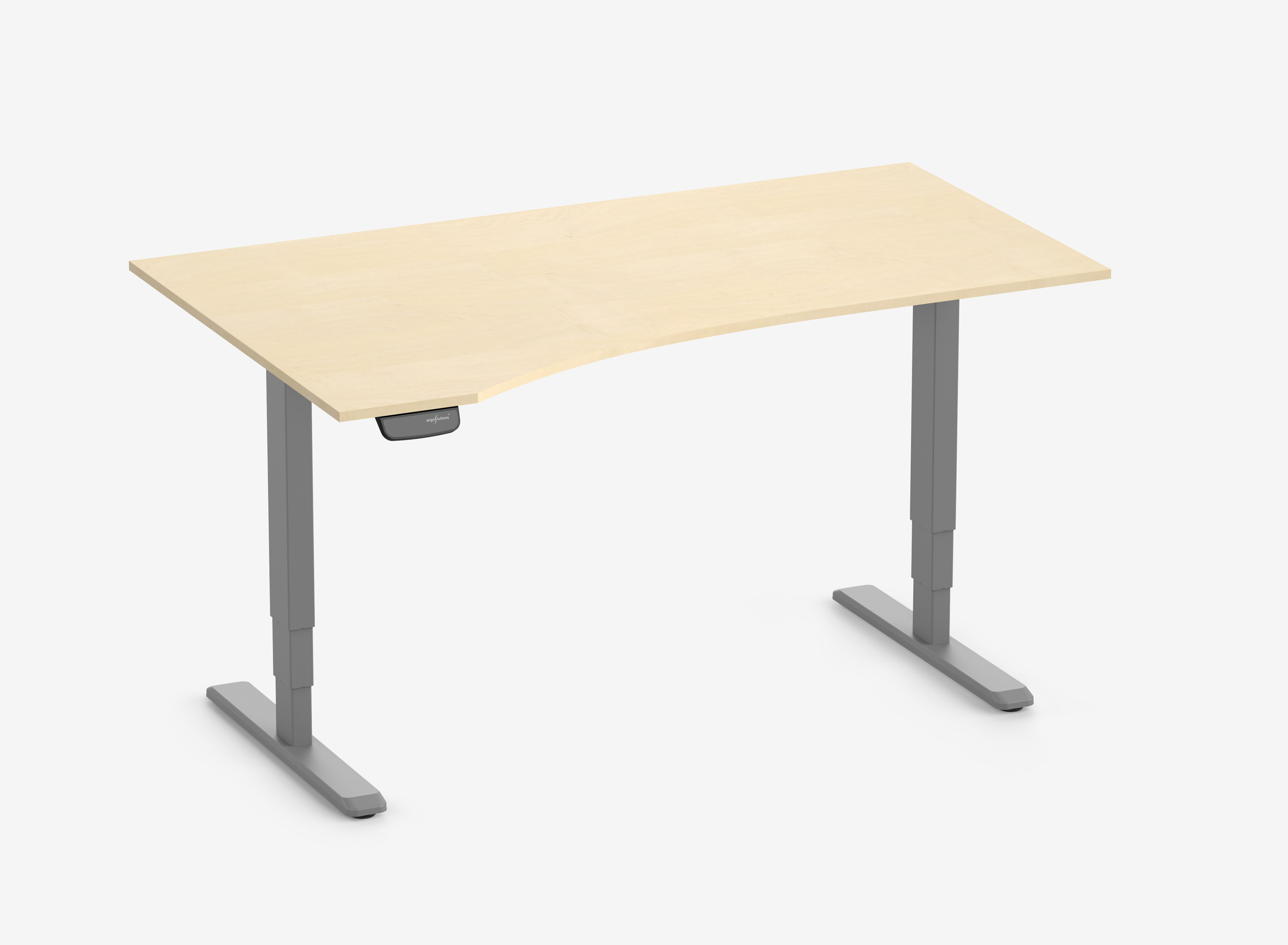 Scrivania PRIMUS con piano sagomato, Telaio Grigio 1600 x 800/1000 x 25 mm Betulla, Versione Sinistra