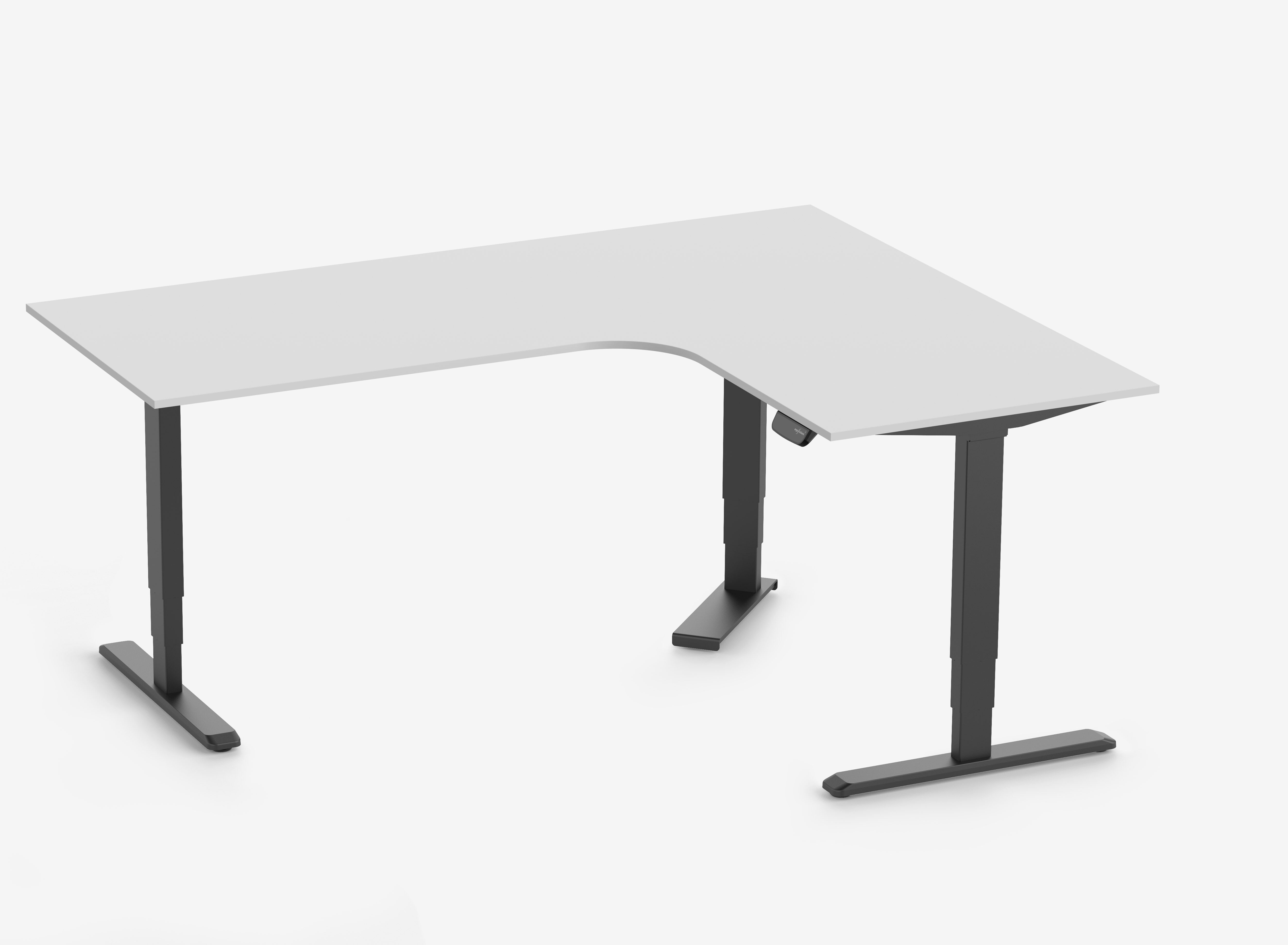 Scrivania angolare PRIMUS, Telaio Nero, Piano 2000/800 x 1600/800 x 25 mm Grigio chiaro