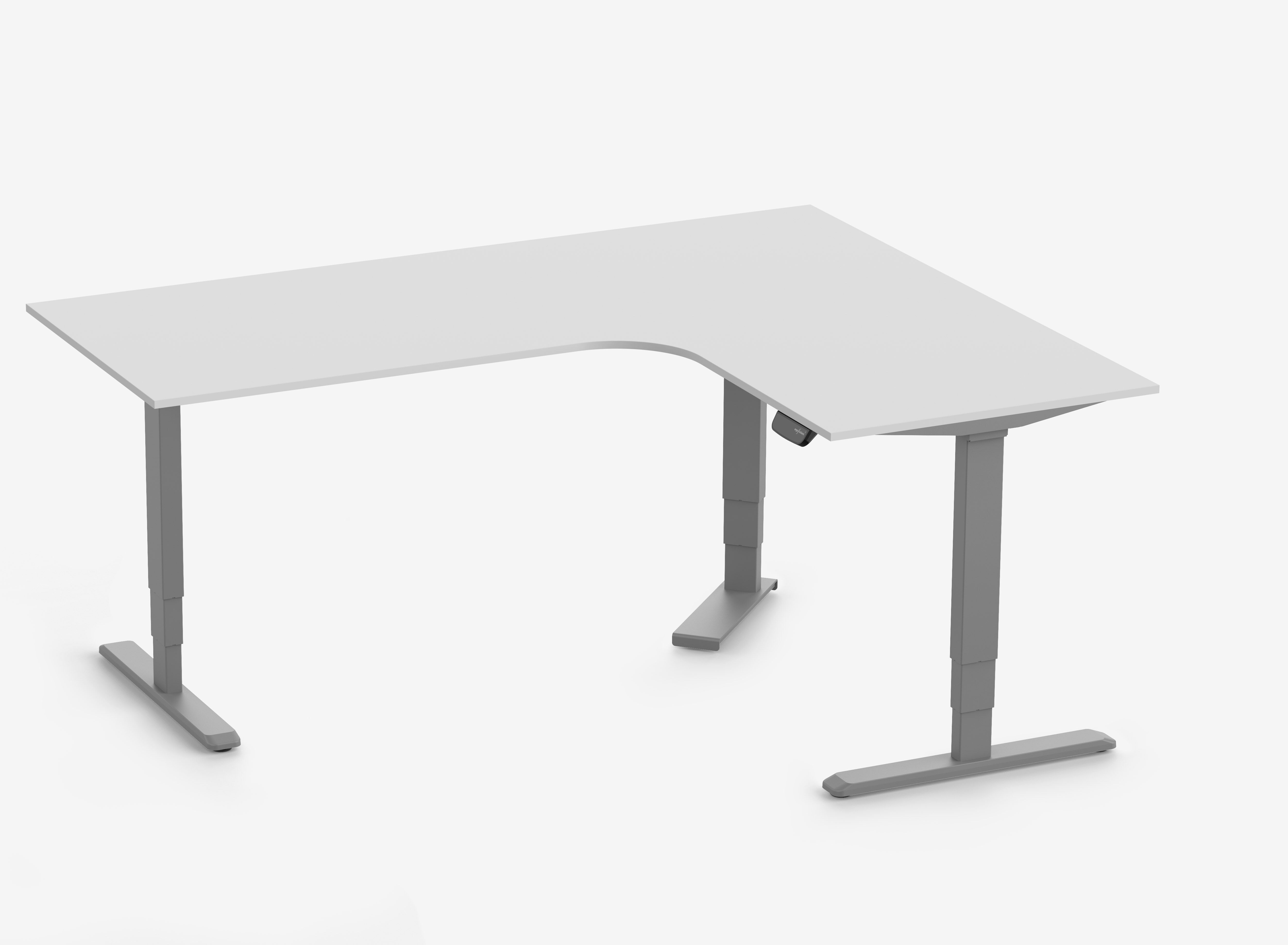 Scrivania angolare PRIMUS, Telaio Grigio, Piano 2000/800 x 1600/800 x 25 mm Grigio chiaro