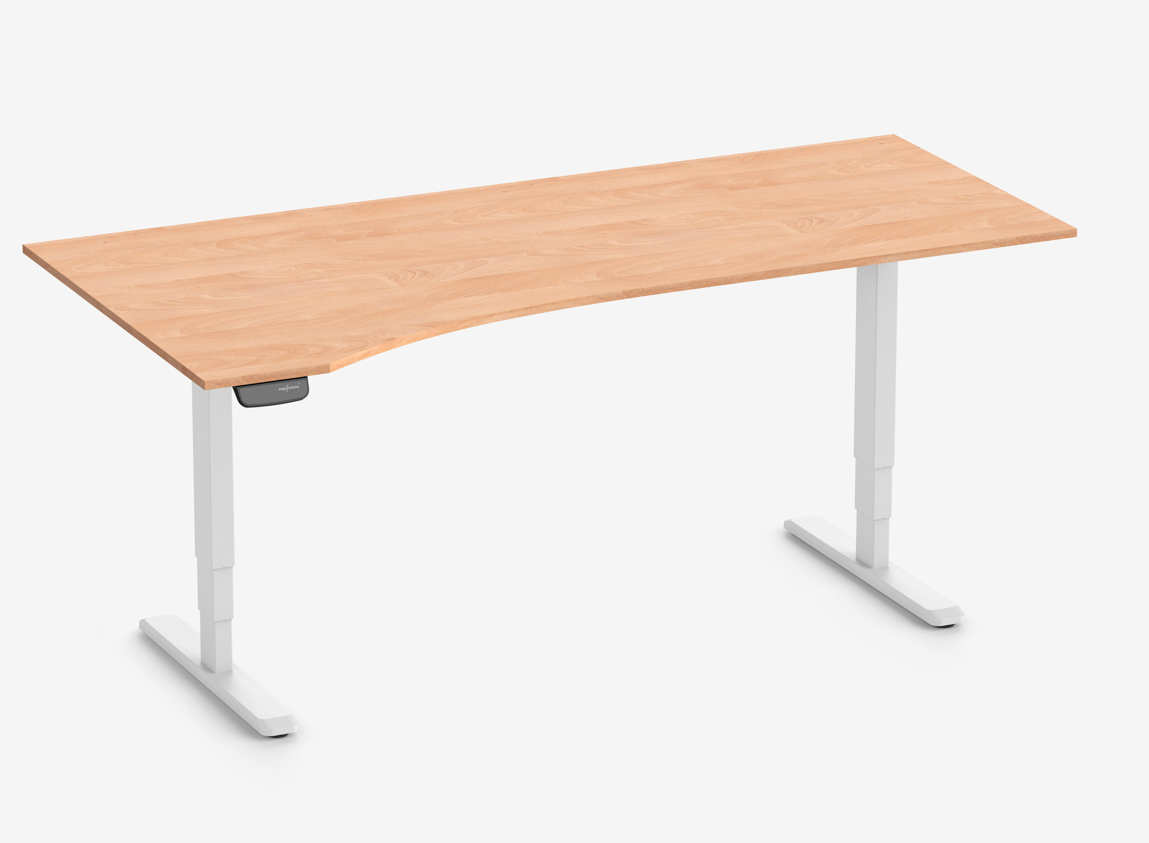Scrivania PRIMUS con piano sagomato, Telaio Bianco 2000 x 800/1000 x 25 mm Faggio, Versione Sinistra