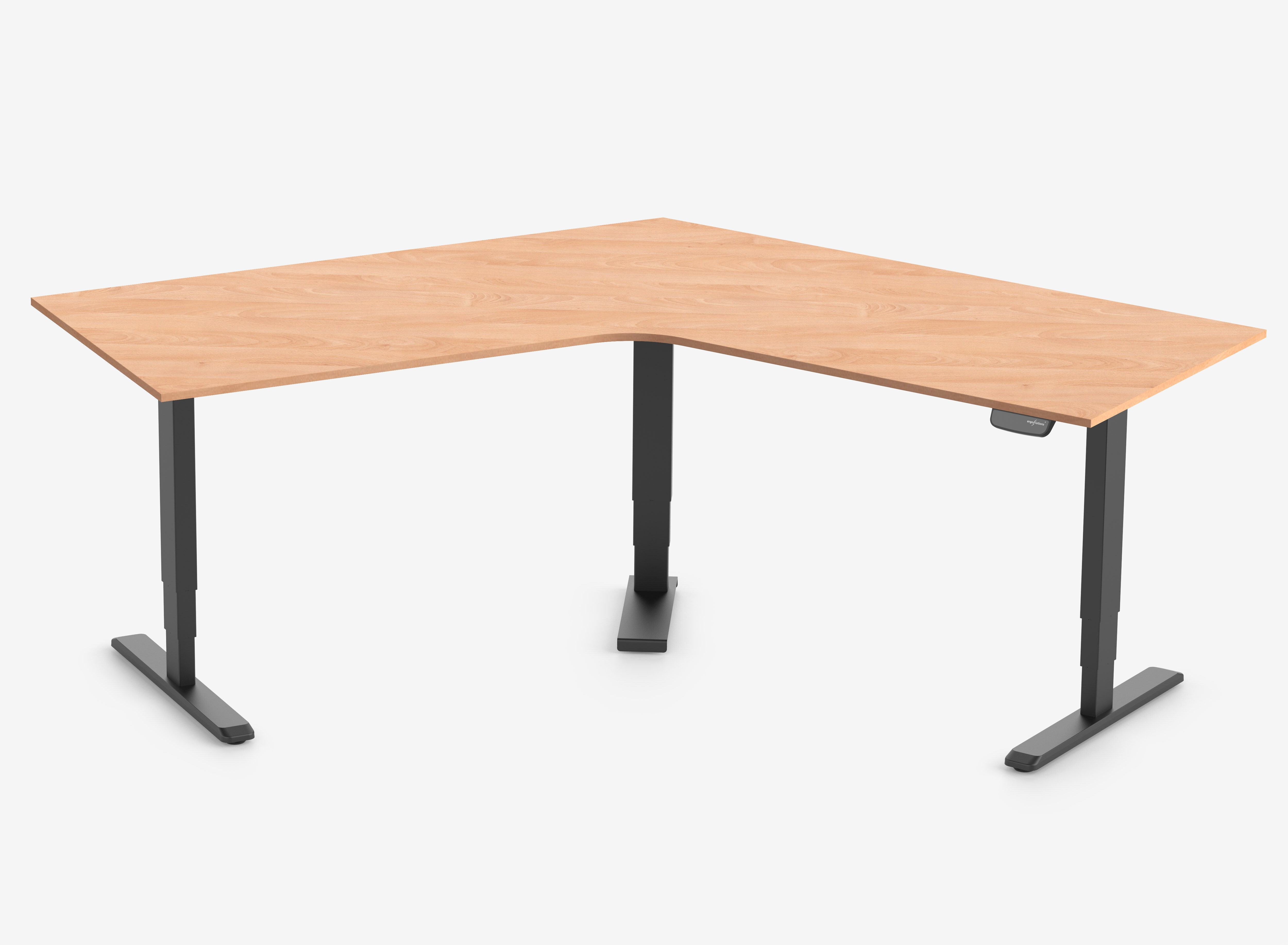 Scrivania a L PRIMUS, Telaio Nero, Piano 1600 x 800 x 25 mm Faggio